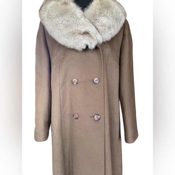 100% Wool Camel Mid-Length Trench Coat Vintage 60’s Blue Fox Collar Medium Vntg - Picture 16 of 16